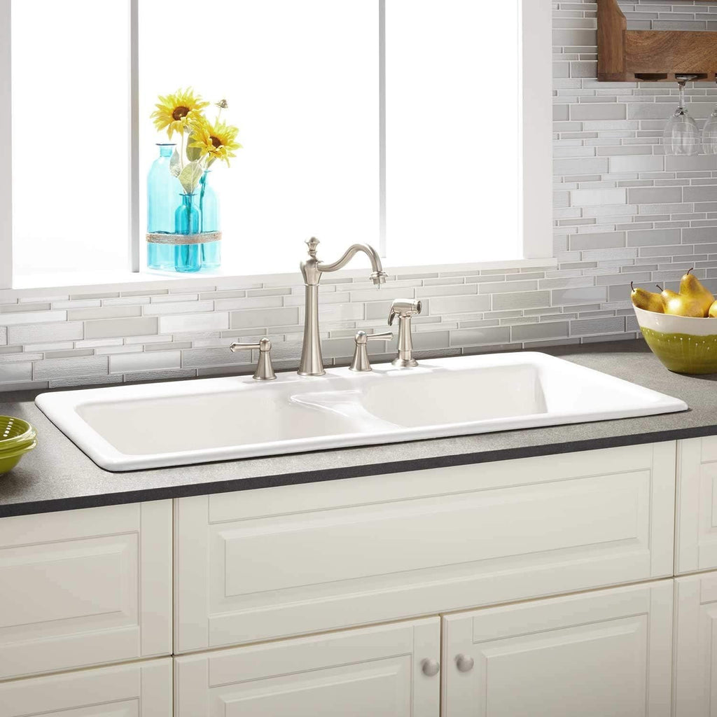 Signature Hardware 424859 Selkirk 43' Drop In Double Basin Cast Iron Kitchen Sink with 4 Faucet Holes at 8' Centers
