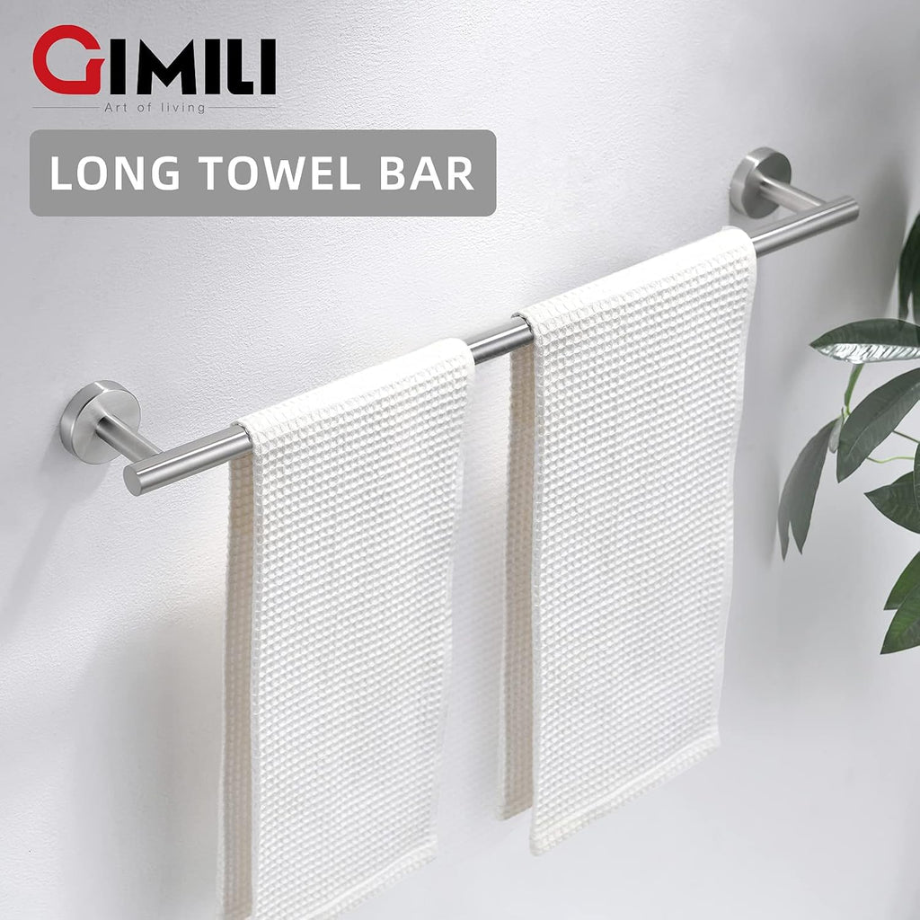 GIMILI 2 Pack 4 Piece Bathroom Hardware Set Brushed Nickel,Stainless Steel Bathroom Accessories Set, Towel bar Kit Wall Mounted, Toilet Paper Holder, Towel Bars, Robe Hook,Towel Rails and Rings