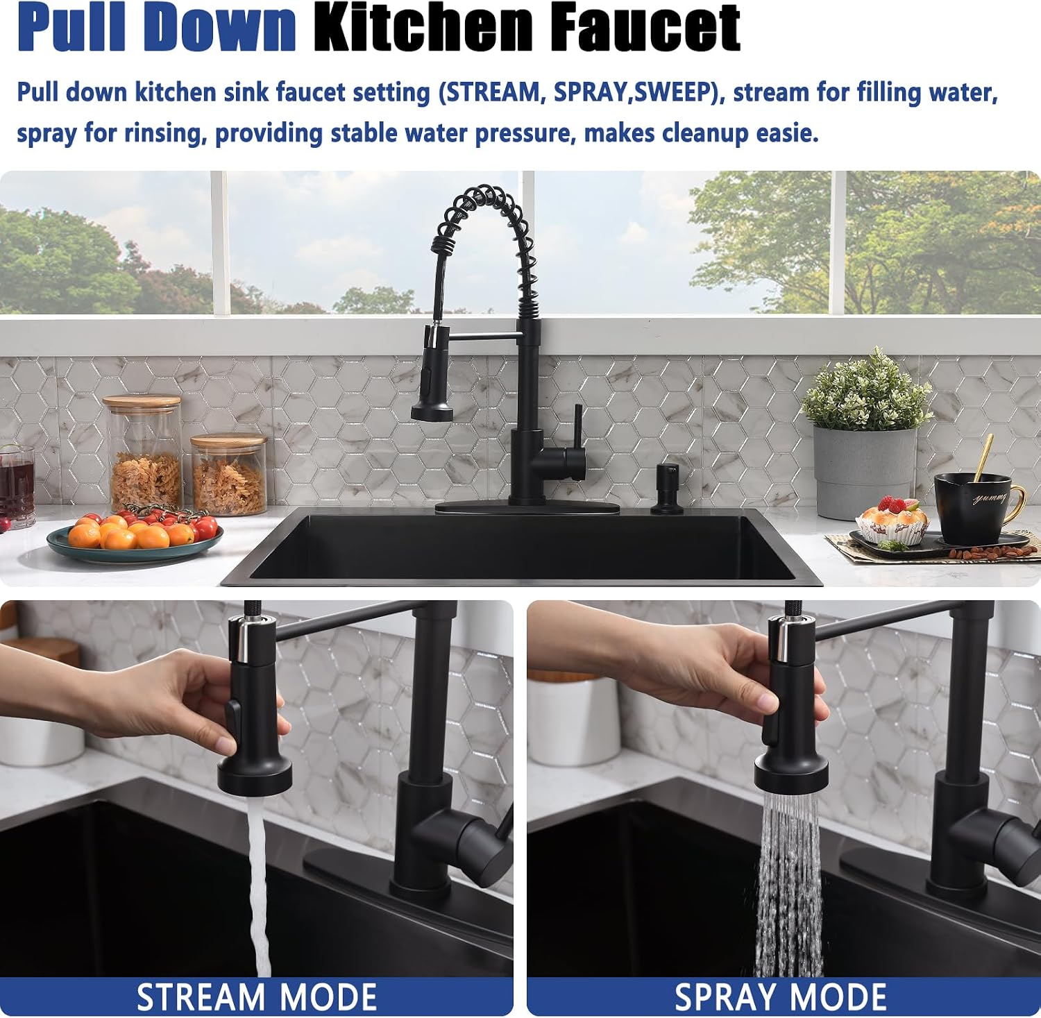 25 Inch Black Drop In Kitchen Sink with Faucet Combo - 25x22 Black Stainless Steel Drop In Sink and Faucet Combo, Single Bowl Kitchen Sink Drop In with Soap Dispenser & Accessories