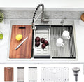 33 Inch Drop In Kitchen Sink Workstation - 33 x 22 Inch Drop In Sinks 16 Gage Stainless Steel Topmount Sinks Single Bowl 10'' Deep Handmade Above the Counter sink with Cutting Board& Strainer