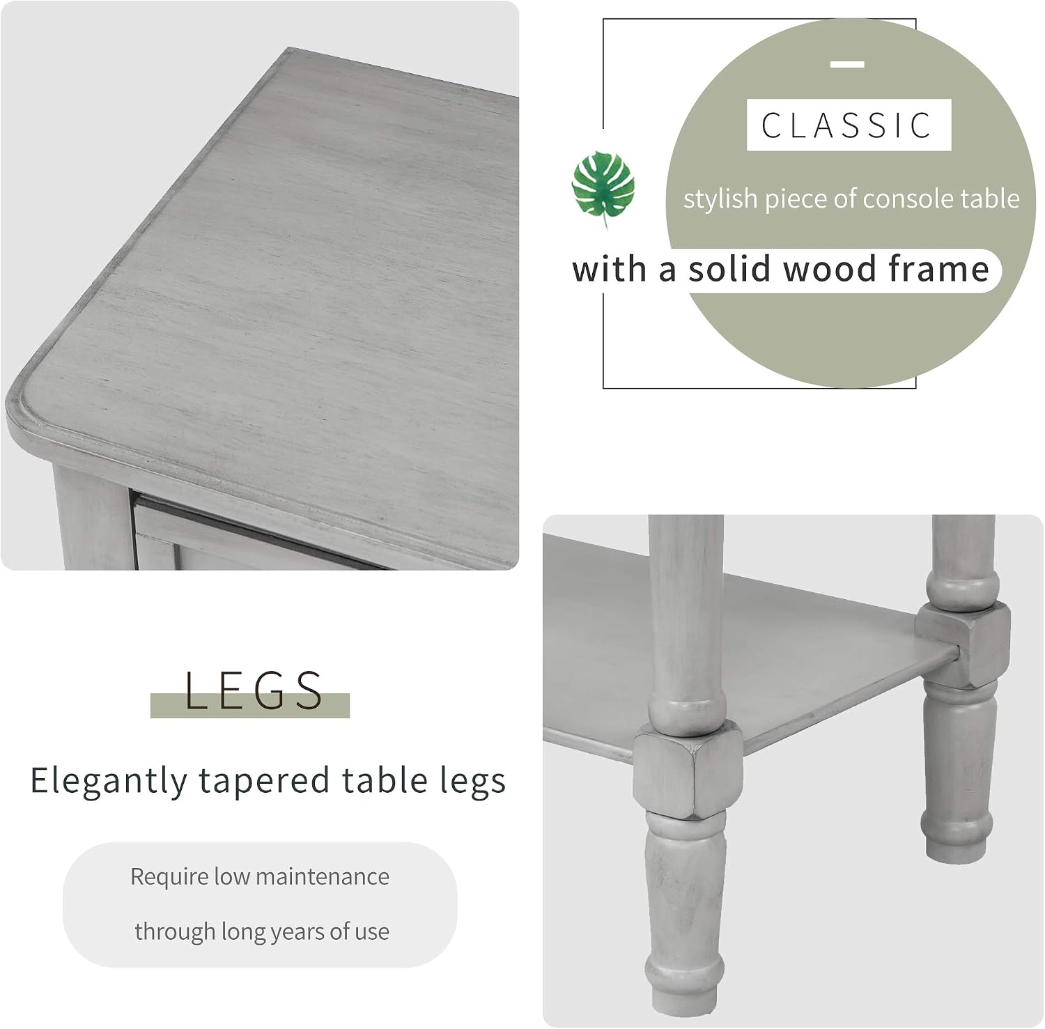 P PURLOVE Narrow Console Table, Farmhouse Entryway Table Slim Sofa Table with Three Storage Drawers and Bottom Shelf, Wood Entry Table for Living Room,Easy Assembly,Gray Wash