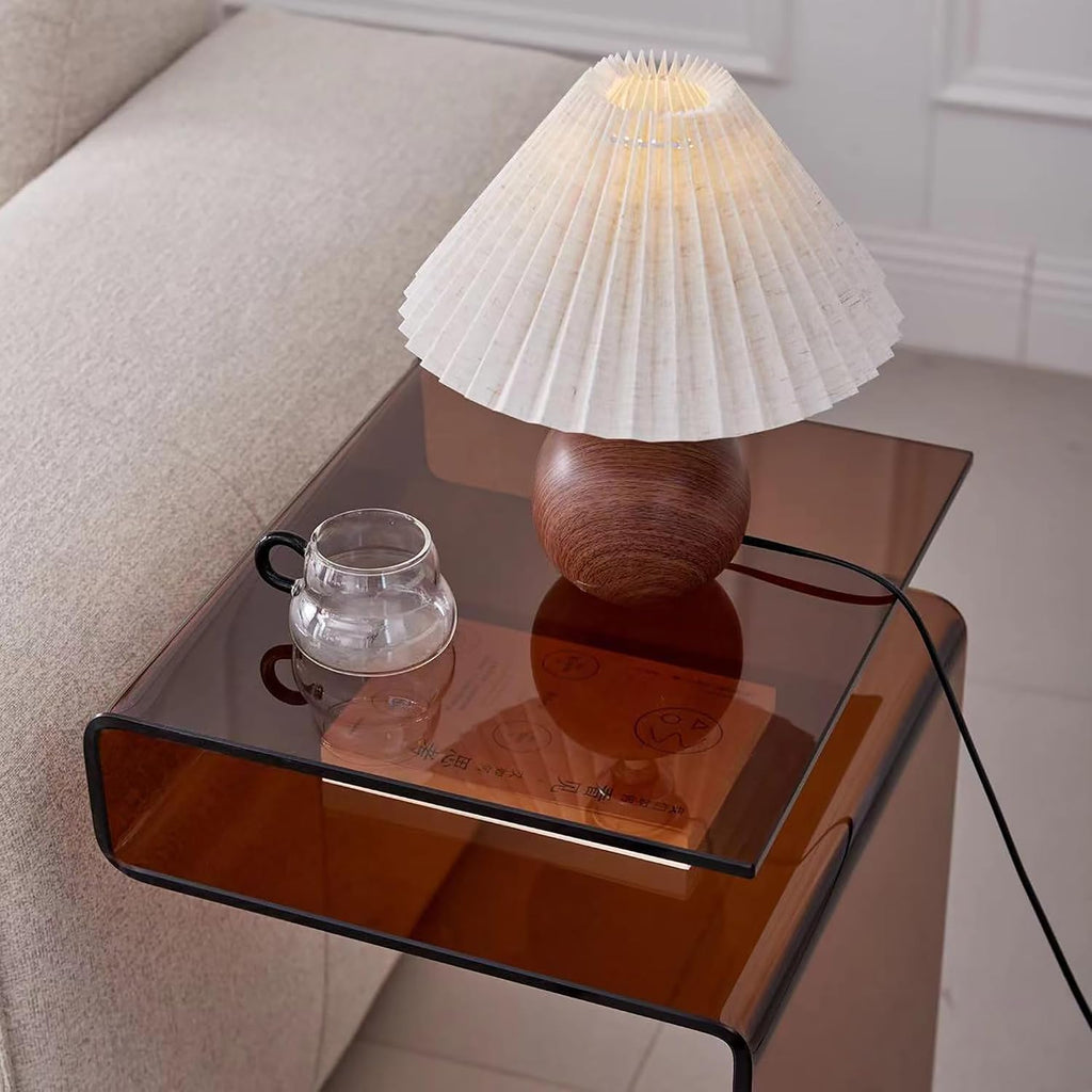 Glass Nightstand,Side Table,S-Shaped End Table for Living Room,Bedside Table for Bedroom (Brown)