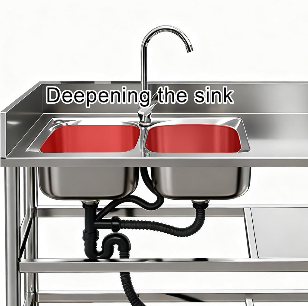 Stainless Steel Sink Double Basin Design Triple-Welded Edges H80cm (31.5') Kitchen Sinks Brushed Finish Monocoque Construction Reinforced Beam Small Radius Corners(Left Basin-47.2x19.7x31.5')