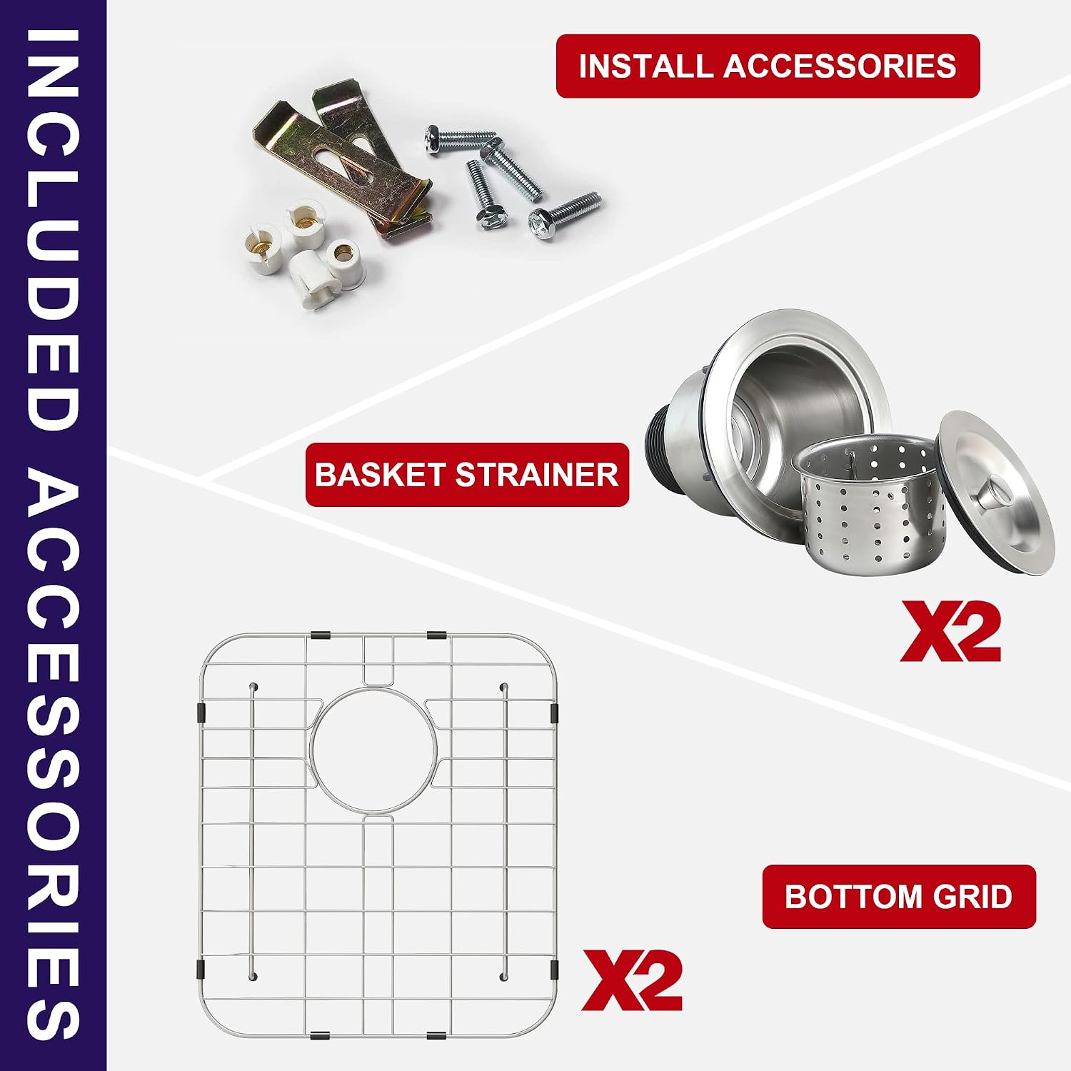 32 Inch Double Bowl Kitchen Sink 304 Stainless Steel 50/50 Undermount 18 Gauge Curved Shape Round Corner Sinks with Strainer and Protected Grid 32' x 18' x 9'