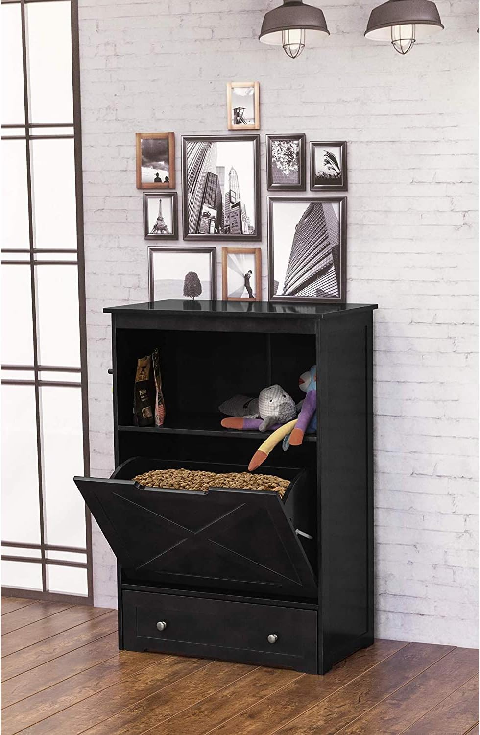 zoovilla Windsor Pet Feeders with storage - dog bowl stand, pet feeder station, Black 13.78?D x 24.02?W x 35.04?H