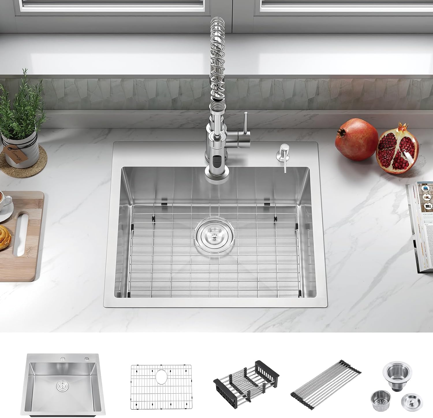 ATTOP 25 Inch Medium Single Bowl Drop in Kitchen Sink,Nano Coating Stainless Steel Handmade Single Bowl Topmount Sink