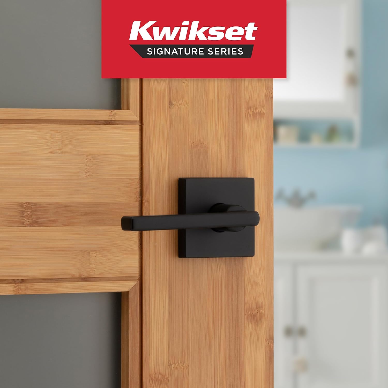 Kwikset Halifax Interior Privacy Door Handle with Lock, Door Lever for Bathroom and Bedroom, Matte Black, Reversible Keyless Turn Lock, with Microban Protection, 4 Pack