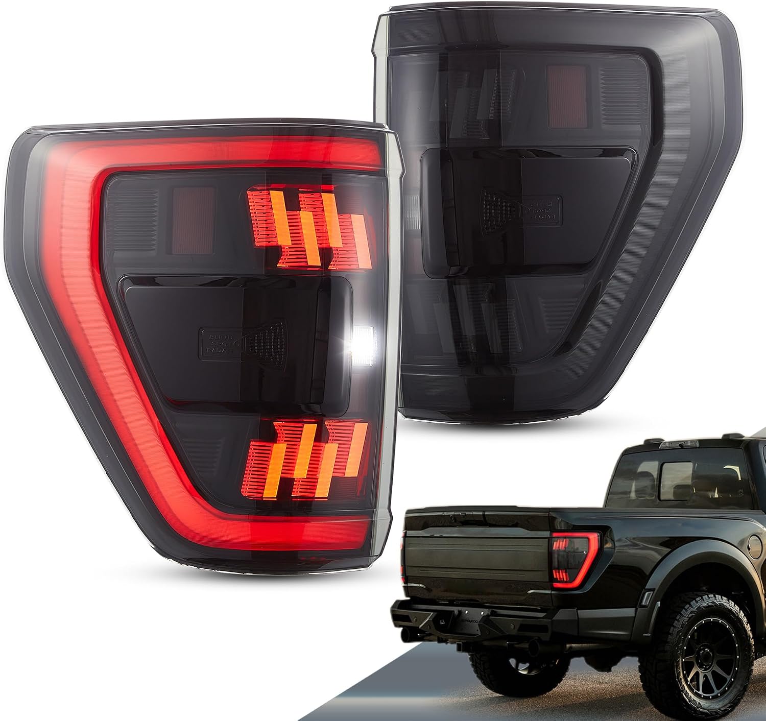 VLAND Led Tail Lights Compatible with 14th Gen Ford F150 2021-2023, Rear Lights w/Dynamic Animation Indicator (Smoke)