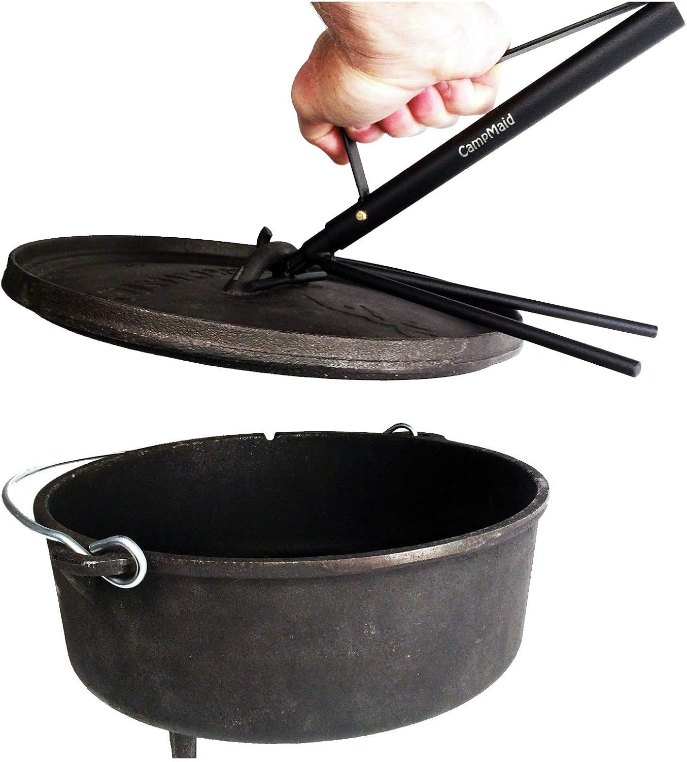 CampMaid Outdoor Cooking Set - Dutch Oven Tools Set - Charcoal Holder & Cast Iron Grill Accessories - Camping Grill Set - Outdoor Cooking Essentials - Camp Kitchen Equipment - (7 Piece Set)