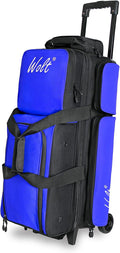WOLT 3 Ball Bowling Bags with Wheels,Bowling Ball Bag 3 Ball Roller with Separate Shoe Compartment and Accessory Pocket, Retractable Handle Extends to 38''