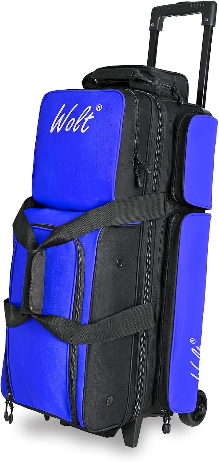 WOLT 3 Ball Bowling Bags with Wheels,Bowling Ball Bag 3 Ball Roller with Separate Shoe Compartment and Accessory Pocket, Retractable Handle Extends to 38''