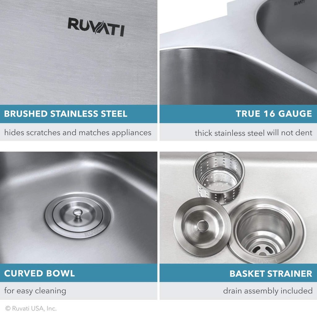 Ruvati 32-inch Undermount Kitchen Sink – 50/50 Double Bowl Kitchen Sinks, 16 Gauge T-304 Stainless Steel Kitchen sink with Brushed Finish hides scratches – RVM4350