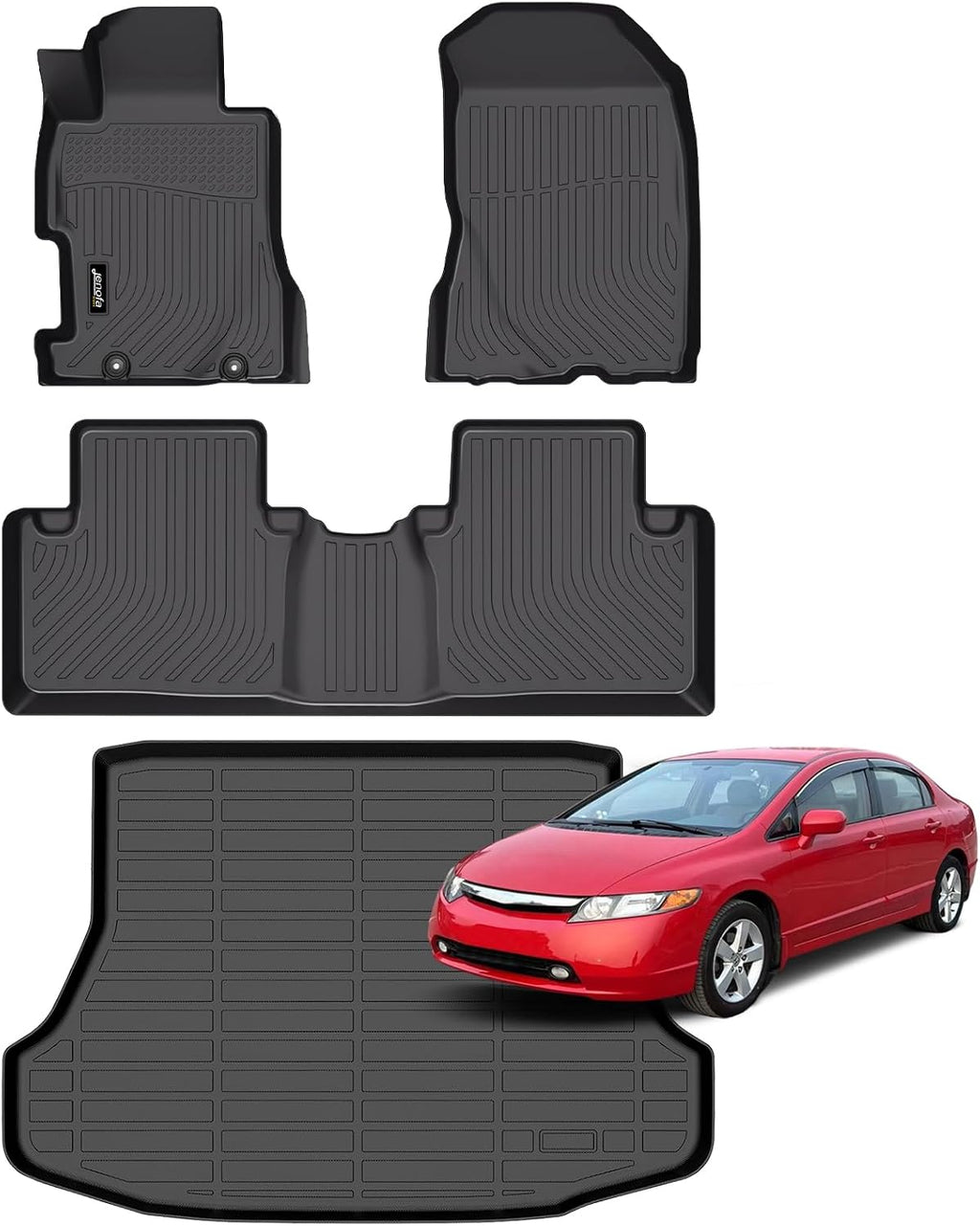 Jenofa-Floor Mats for Honda Civic 2006-2011 5-Seat Civic Si Sedan (Not Fit Coupe) Car Mats Cargo Mat All Weather Full Set Protection Floor Liners Accessories