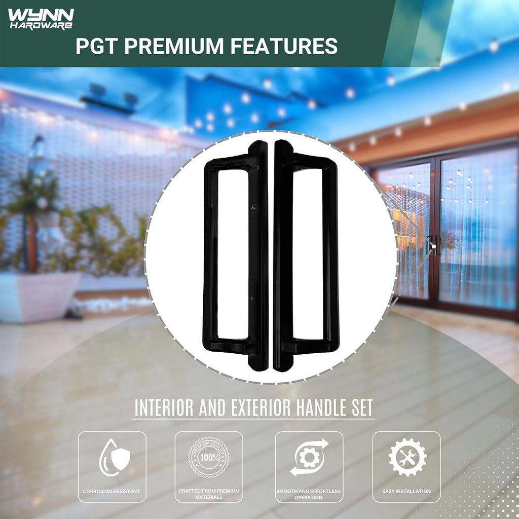 10' PGT Sliding Door Set | PGT Interior and Exterior Sliding Handle with 3-7/8' Hole Spacing | Handle Replacement for Patio Glass Door | Fix and Repair Patio (Black)