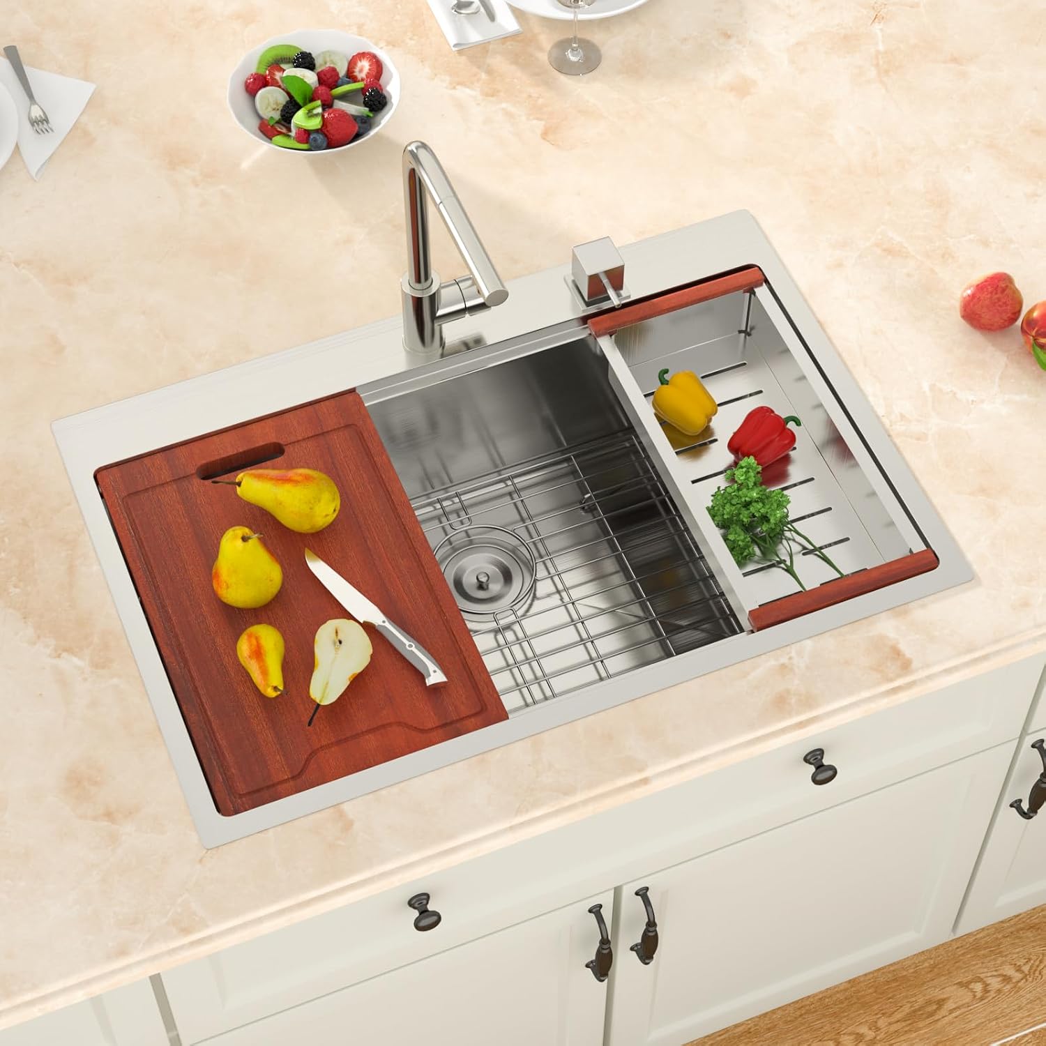 Drop In Kitchen Sink 30 Inch Kitchen Sink Large 304 Stainless Steel Above Counter Workstation Drop Sink Topmount 30x22x10 Single Bowl Kitchen Sinks