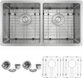 Kitsitchen RV Ktichen Sink,16 Gauge 304S Stainless Steel Undermount Kitchen Sink with Strainer & Bottom Gird, 27' x 16' x 7' Double Bowl Kitchen Sinks Used at RV, Outdoor,Bathroom and Trailer