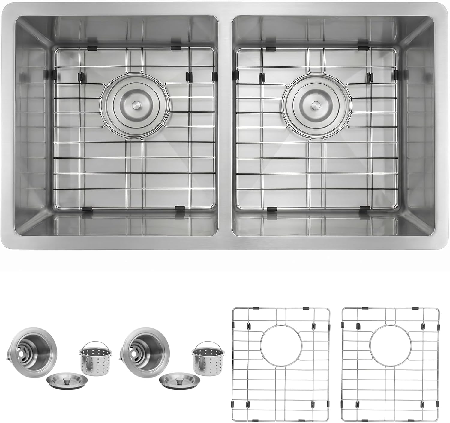 Kitsitchen RV Ktichen Sink,16 Gauge 304S Stainless Steel Undermount Kitchen Sink with Strainer & Bottom Gird, 27' x 16' x 7' Double Bowl Kitchen Sinks Used at RV, Outdoor,Bathroom and Trailer