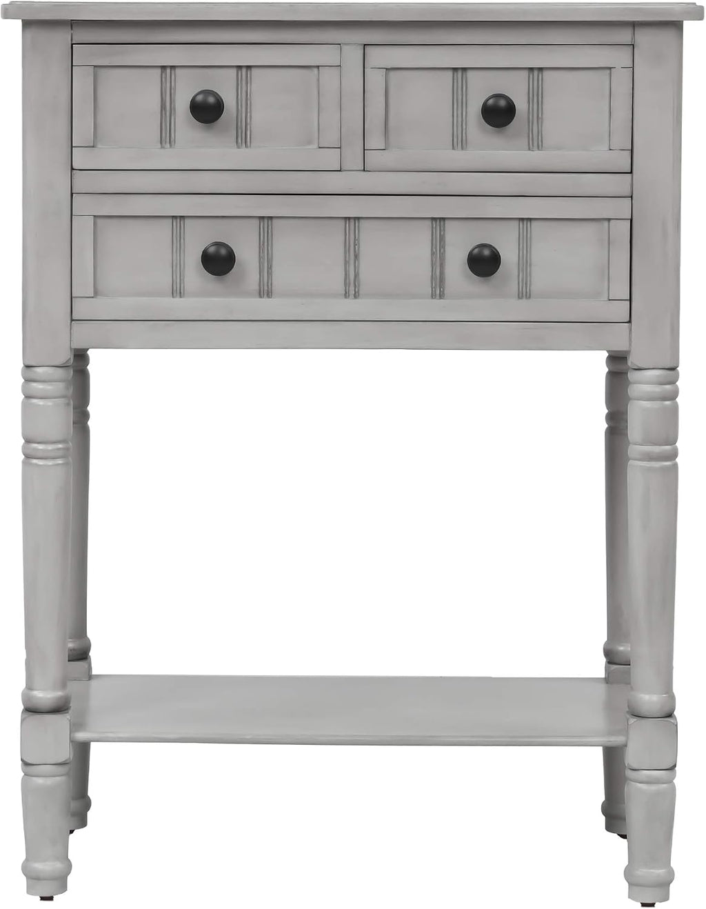 Knocbel Slim Antique Entry Console Table with Drawers & Bottom Open Shelf, Solid Wood Sofa Couch Table for Entryway Hallway Living Room (Gray Wash)