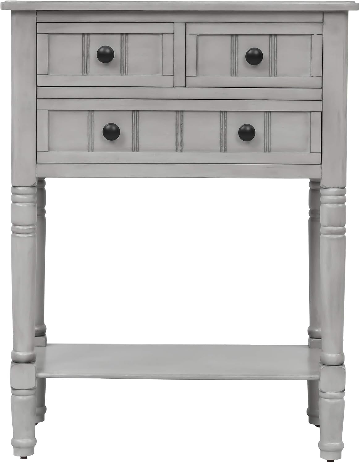 Knocbel Slim Antique Entry Console Table with Drawers & Bottom Open Shelf, Solid Wood Sofa Couch Table for Entryway Hallway Living Room (Gray Wash)