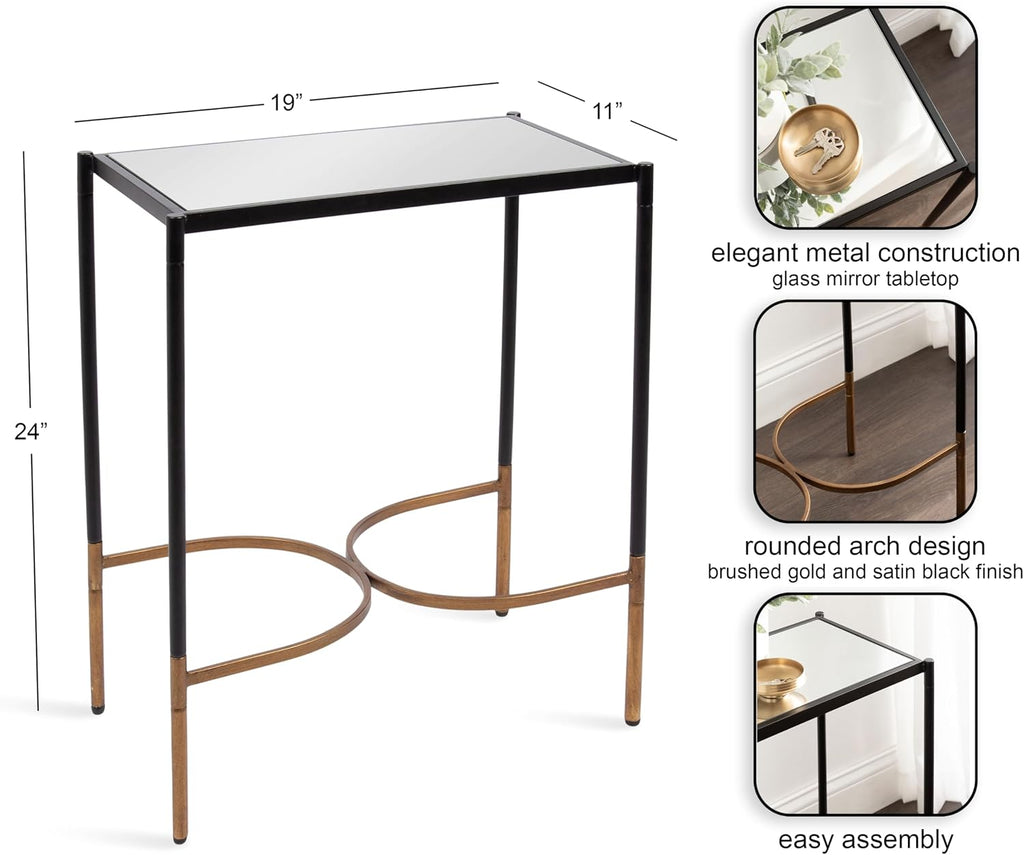 Kate and Laurel Catriona Modern Glam Metal Skinny Side Table, 19 x 11 x 24, Black and Gold, Rectangular Slim Living Room End Table with Geometric Base for Use as Bedroom Accent or Entryway Decor