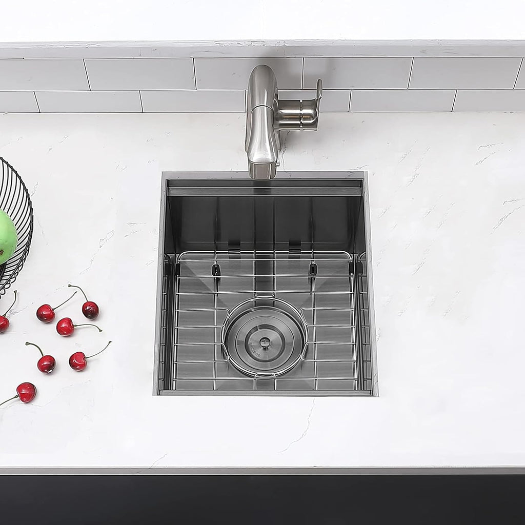 KINGO HOME Black Undermount Bar Sink, 13x15 Inch Stainless Steel Small Workstation RV Sinks 16 Gauge Ledge Kitchen Gunmetal Black Single Bowl Kitchen Wet Bar Prep Sink with Accessories