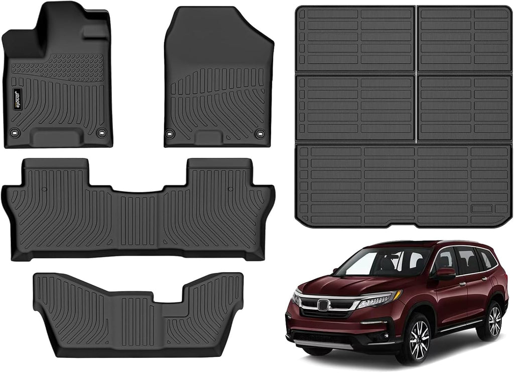 Jenofa-Car Floor Mats & Cargo Liner for Honda Pilot 2016-2022 8 Passenger Model All Weather Car Mat Waterproof Durable Floor Liners Custom for Honda Pilot Accessories Black