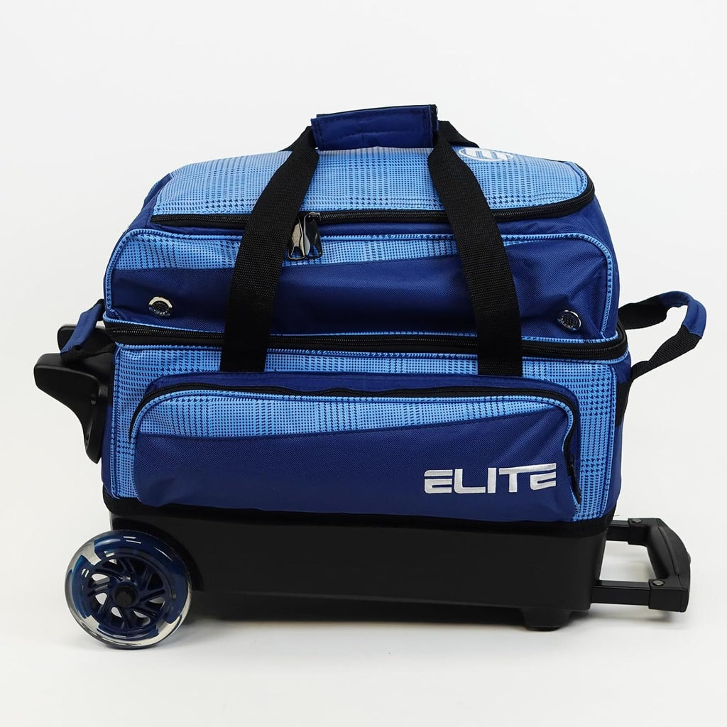ELITE Deluxe 2 Ball Bowling Bag with 5' Smooth Wheels - Large Accessory Pocket, Shoe Compartment, 36' Extendable Handle