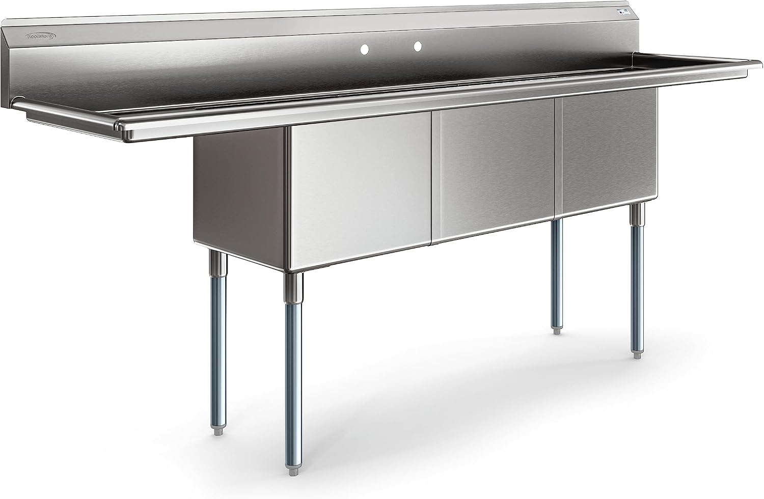 KoolMore 90 in. Three Compartment 18-Gauge Stainless-Steel NSF Commercial Kitchen Sink, Bowl Size 18x18x14, with Three Basins and Pre-Drilled Faucet Holes and Two Drainboards (KM-SC181814-18B3)
