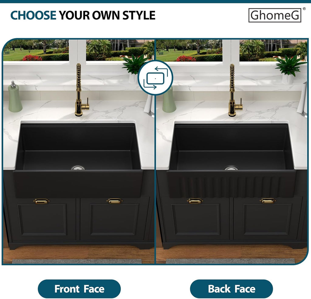 33 Inch Black Farmhouse Sink 33x20x10 Black Fireclay Apron Front Kitchen Sink Single 10 Inch Deep Ceramic Farm Farmer Style Workstation Basin