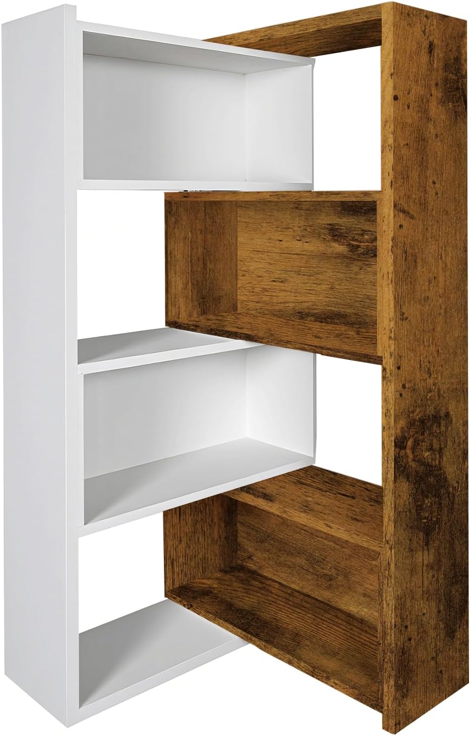Expandable 3-in-1 Convertible Bookcase with Adjustable Width, Corner & Straight Shelf Design, 4-Tier Modern Storage Organizer, Space-Saving (Black + Retro, 23.6' × 11.8' × 63.0')