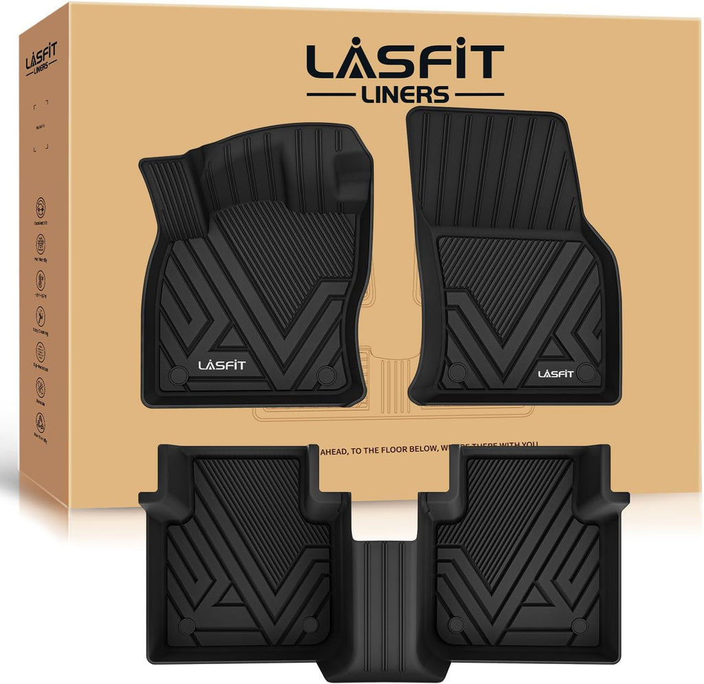LASFIT Floor Mats for Volkswagen VW Tiguan 2018-2024(Fit 5 Seats), All-Weather Protection TPE 1st & 2nd Row Car Liners for VW Tiguan, Easy to Clean, Black