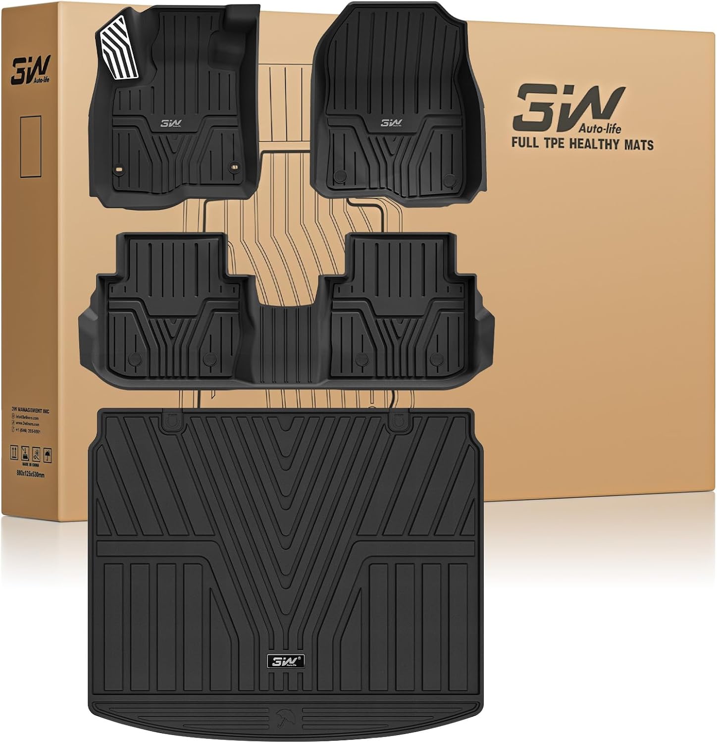 3W Floor Mats & Cargo Liner Fit for Honda CR-V 2023 2024 2025 2026 (Include Hybrid), All Weather TPE Custom Fit CRV Floor Liner 1st, 2nd Row and Trunk (Upper Positon) Full Set Car Mats Black