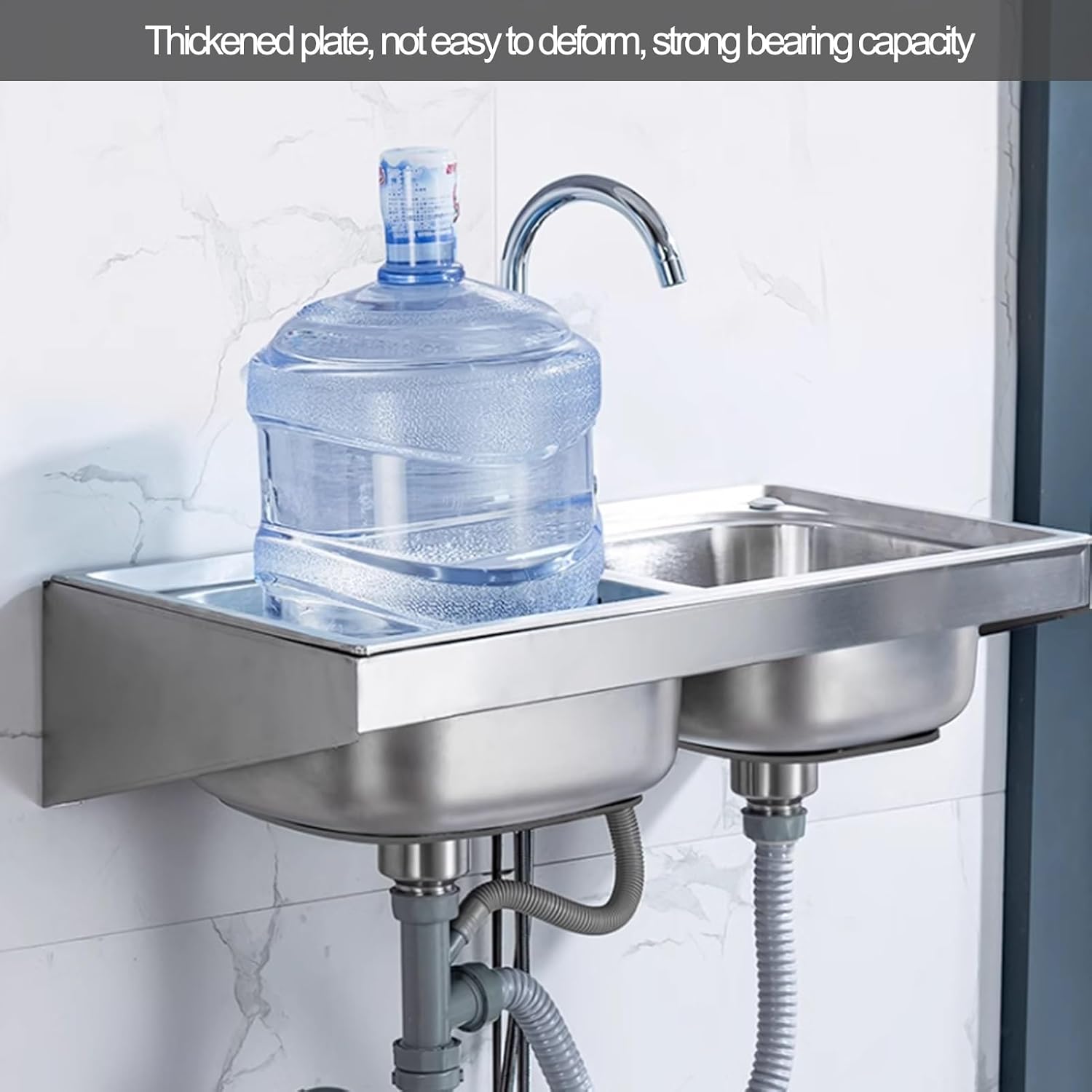 Double Bowl Kitchen Sink, Stainless Steel Hand Sink, Wall-Mounted Commercial Sink, Household Hand Wash Basin, with Faucet Hole Drainage Basket (Color : Silver, Size : A(75x40x6cm)) (Silver A(75x4