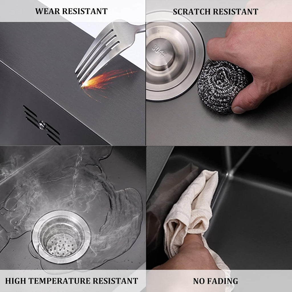 Black Double Bowl Kitchen Sink 304 Stainless Steel Bar Sink Square RV Sink with Faucet & Drain Top Mount Or Undermount (Color : Black-b, Size : 78x43x22cm)