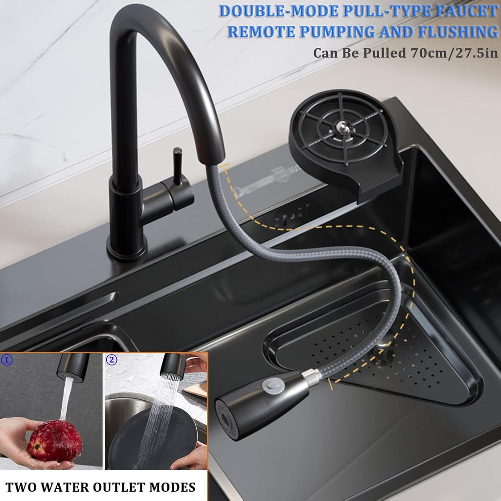 Generic Black Single-Bowl Kitchen Sink 304 Stainless Steel Bar Sink Multi-Function Household Sink Rv Sink with Faucet, Chopping Board and Drain Basket Top Mount Or Under Mount (Color : Black, S