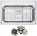 CozyBlock 33 x 22 x 9 Inch Top-mount/Drop-in Stainless Steel Single Bowl Kitchen Sink with Strainer and Protective Bottom Grid - 18 Gauge Stainless Steel-1 Faucet Hole