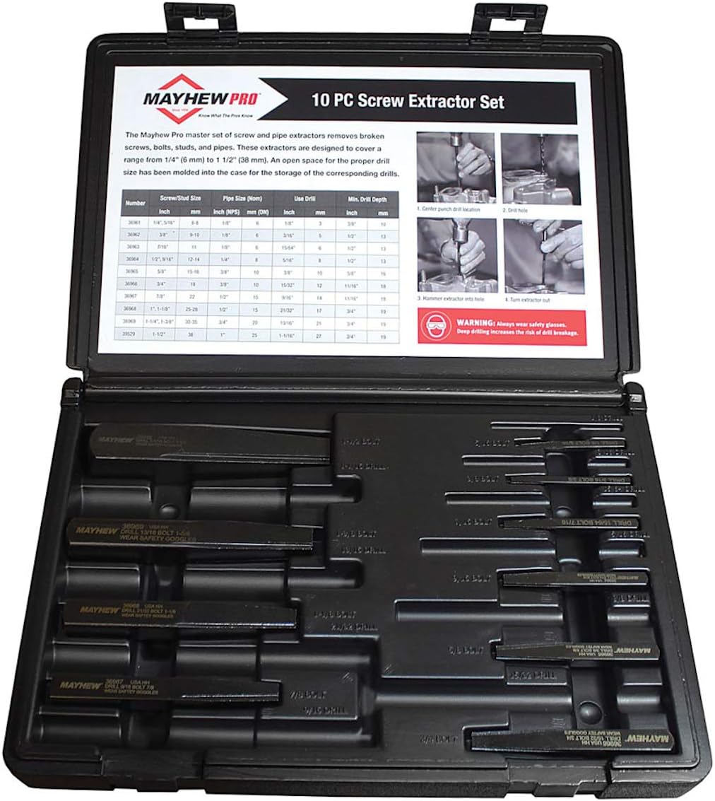 Mayhew Tools MAY-37345 Screw Extractor Set - 10 Piece