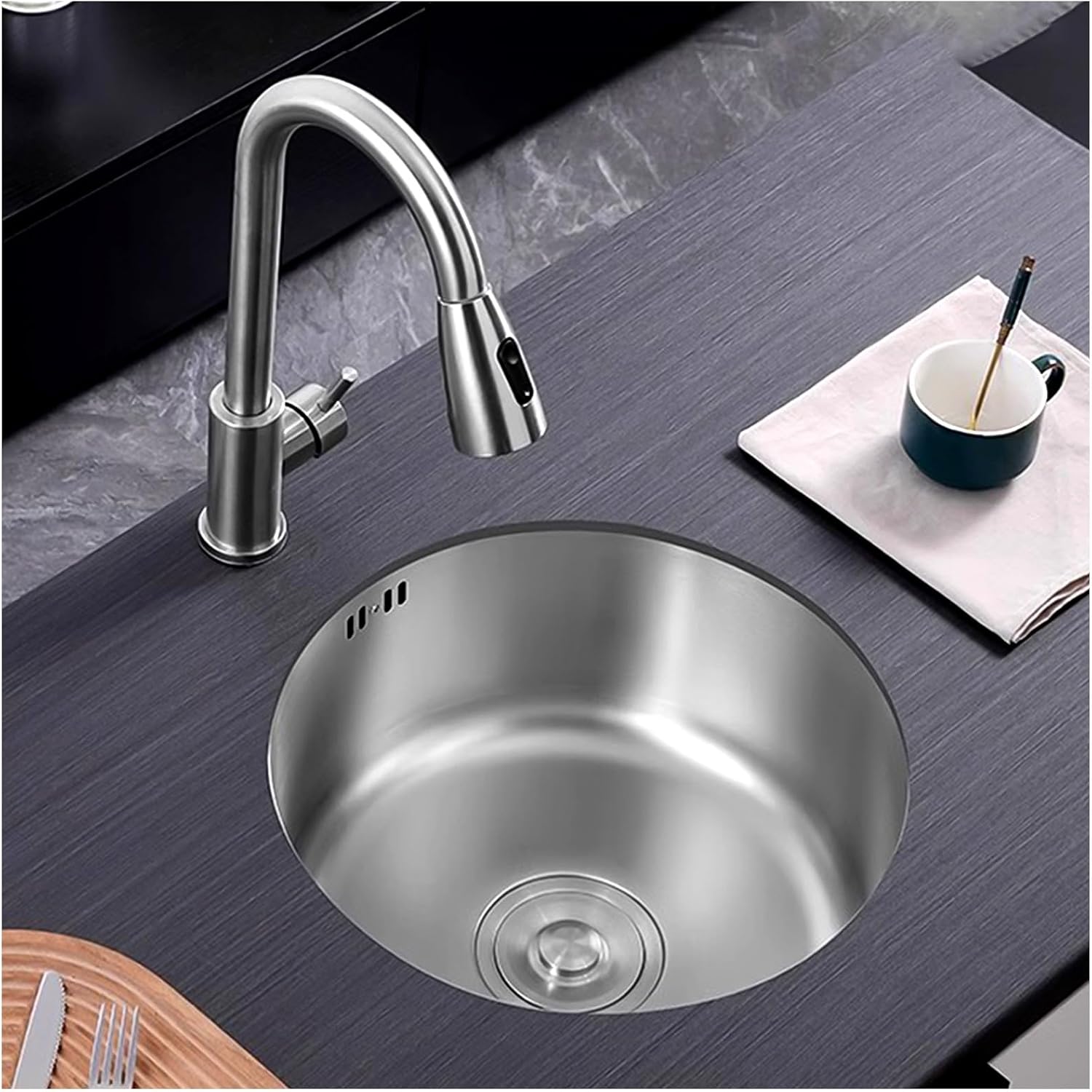 304 Stainless Steel Single Bowl Kitchen Sink, Drop-In/Undermount Workstation Sink With Drain, Handmade Small Wet Bar Sink For RV, Home, Office, Durable Washing Basin Pool(Silver,45x45x19cm)