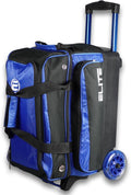ELITE Deluxe 2 Ball Bowling Bag with 5' Smooth Wheels - Large Accessory Pocket, Shoe Compartment, 36' Extendable Handle