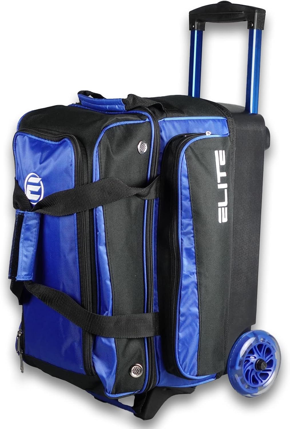 ELITE Deluxe 2 Ball Bowling Bag with 5' Smooth Wheels - Large Accessory Pocket, Shoe Compartment, 36' Extendable Handle