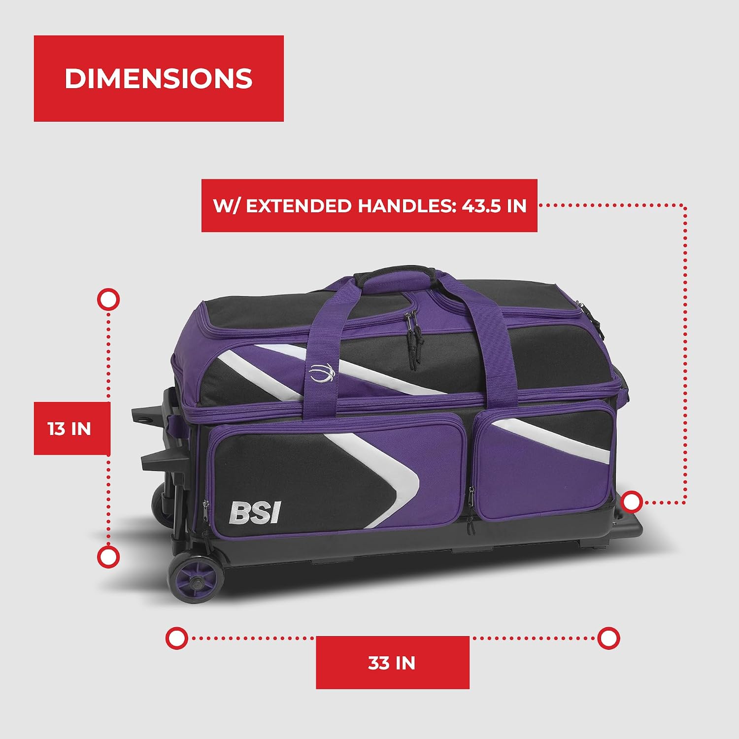 BSI Dash Roller Bowling Bag with Smooth Rolling Wheels, Padded Ball Compartment, Retractable Locking Handle, & Shoe Pocket