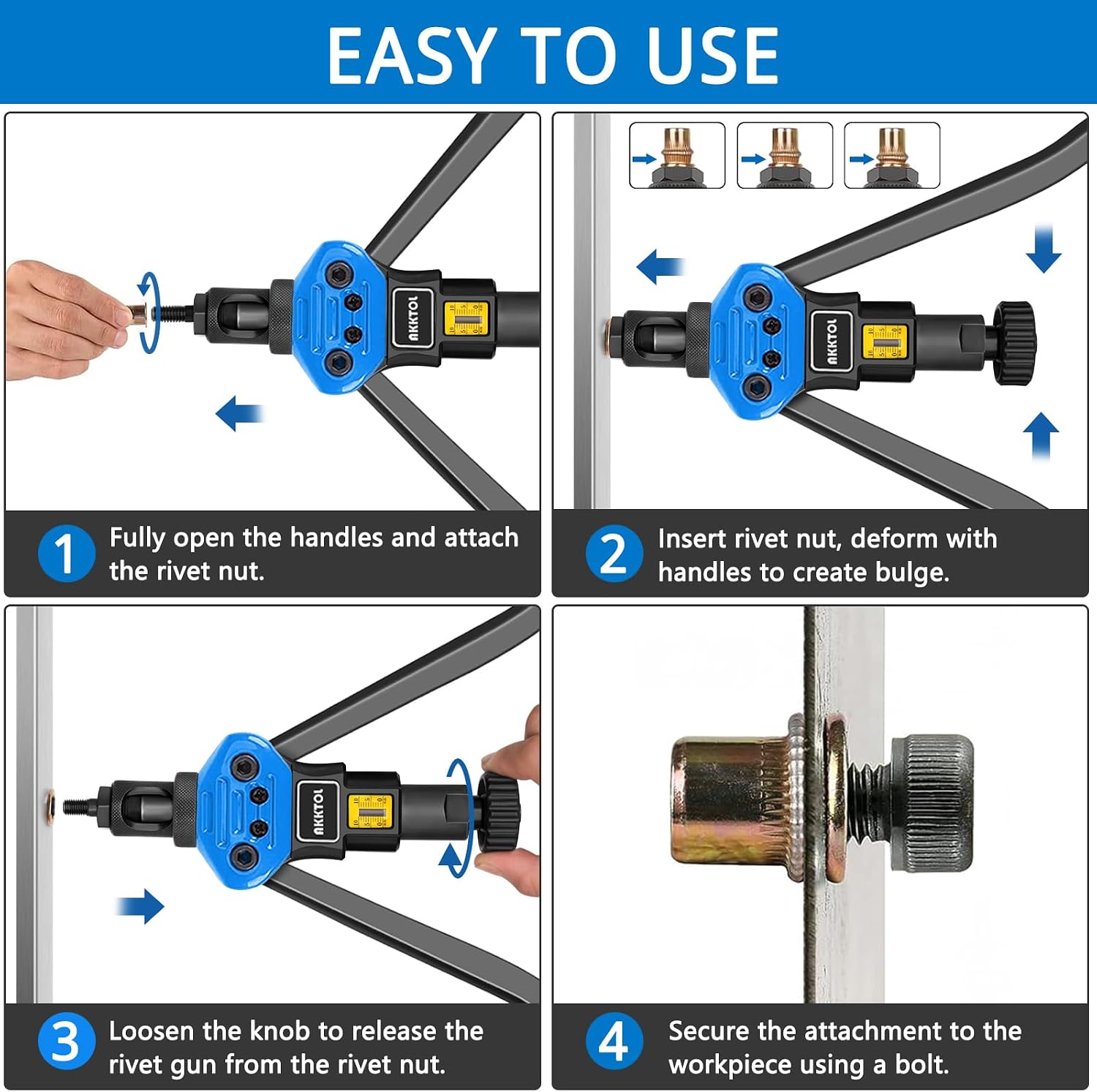 AKKTOL Pop Rivet Gun Kit BT811 + Rivet Nut Tool Kit BT607 + Rivet Nuts Assortment Kit