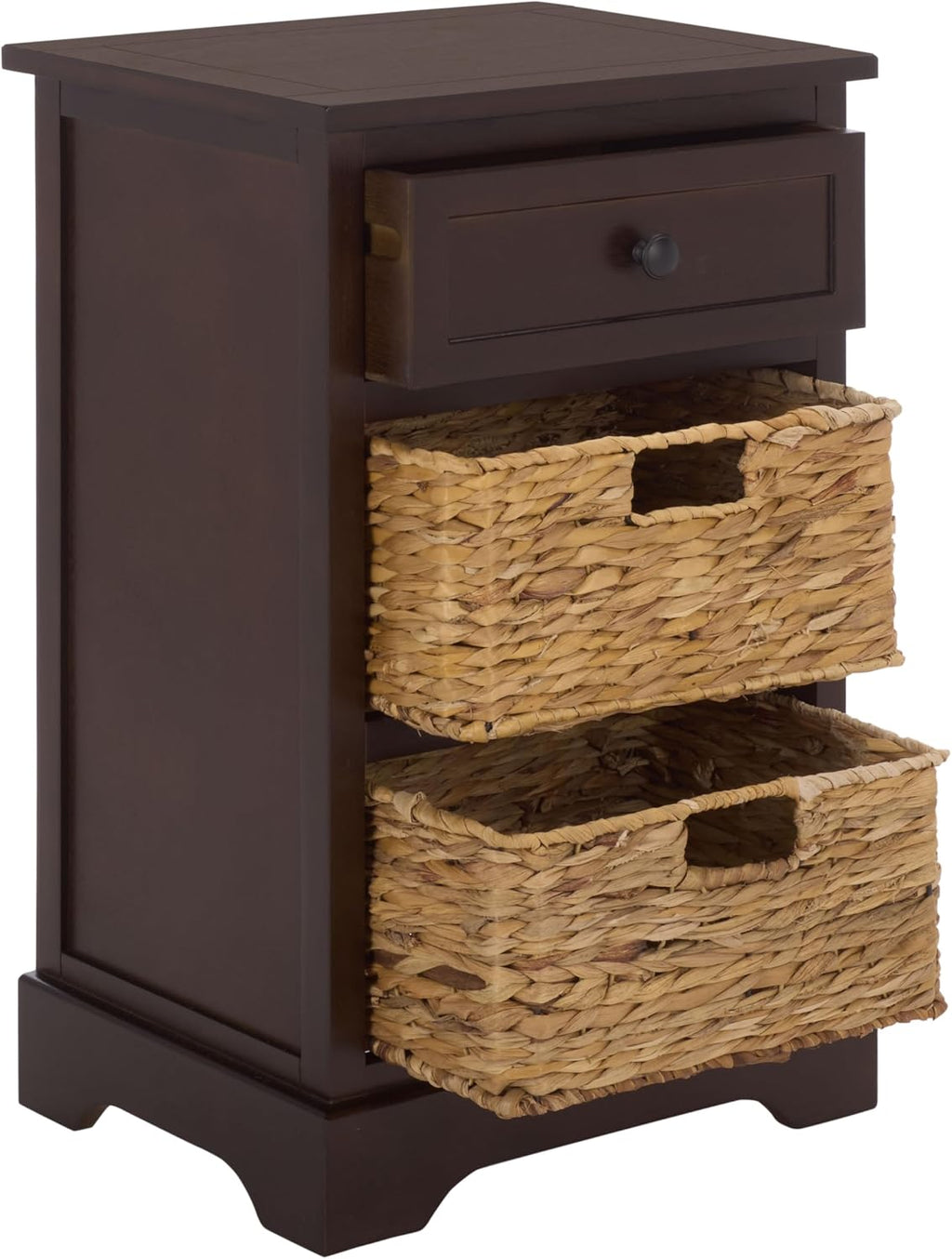 SAFAVIEH Furniture - Carrie 3-Shelf Side Table - Dark Chocolate - Solid Wood - Farmhouse Tiered Design - Ideal for Living Room, Entryway, Home Office, 16'W x 13'D x 26'H - Fully Assembled (AMH5700H)