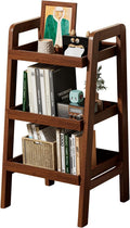 100% Solid Wood 3-Tiers Ladder Shelf, Small Bookcase, Ladder Bookshelf, End/Side Table for Living Room, Display Storage Open Shelf for Bedroom Kitchen Bathroom (Walnut Color)