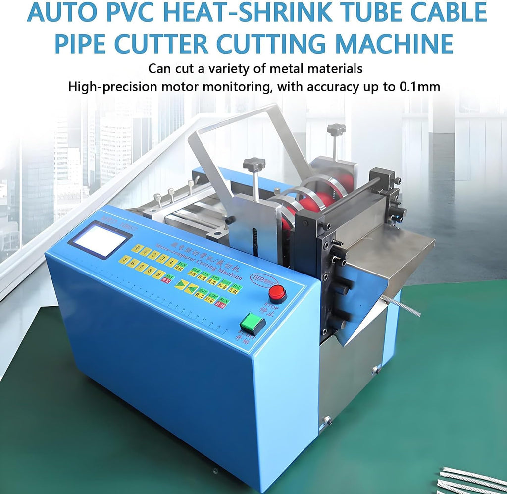 Fully Automatic Heat-Shrink Tube Cutting Machine 250W Electric Tube Cable Pipe Cutter with Micro Computer Control, Cutting Width 100 mm for Sleeve Rubber/Plastic Tube