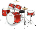 Ashthorpe 5-Piece Complete Junior Drum Set with Genuine Brass Cymbals - Advanced Beginner Kit with 16' Bass, Adjustable Throne, Cymbals, Hi-Hats, Pedals & Drumsticks - Red