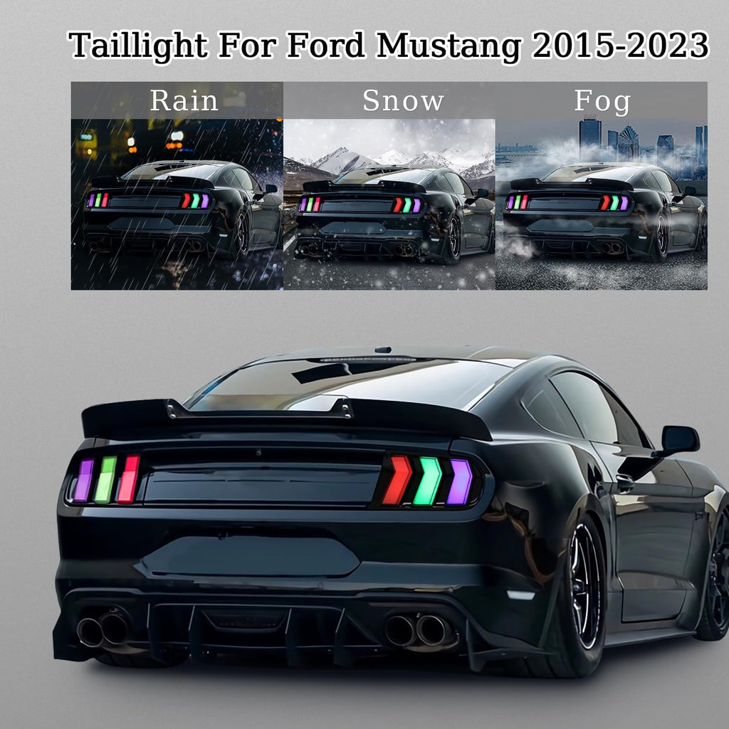 HCmotion LED Tail Lights for Ford Mustang Euro 2015-2023 (6 Lighting Modes), Start UP Animation with Sequential Turn Signal Rear Lamp Kit Assembly (Smoked-RG) | Smoked Euro Style Taillights Assembly w/ 6 Sequential Turn Signal Modes & Startup Animation