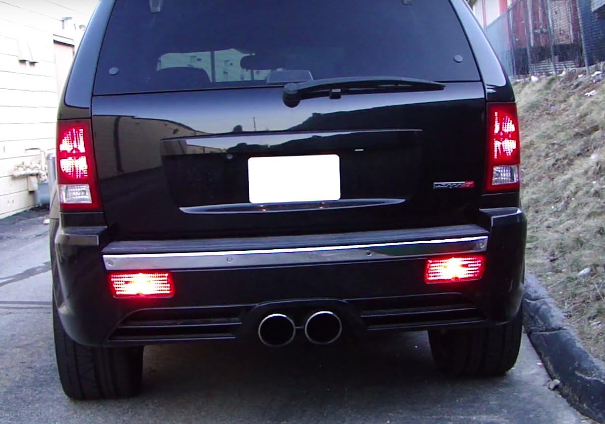 iJDMTOY Complete LED Rear Fog Light Kit Compatible With Jeep 2005-2010 Grand Cherokee WK1, Includes Brilliant Red LED Bulbs, Red Lens Foglamp Assemblies & Wiring Harness
