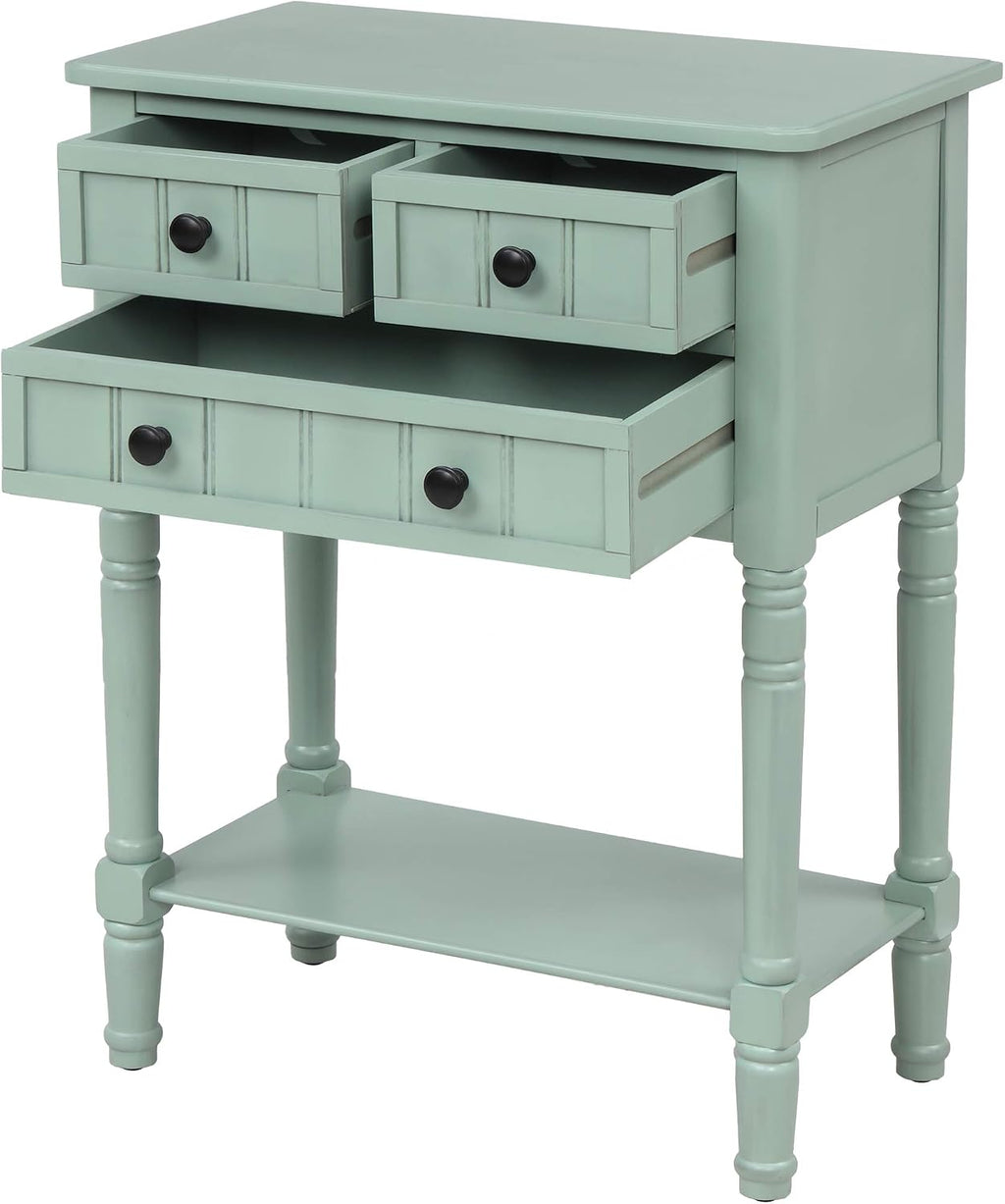 Knocbel Slim Antique Entry Console Table with Drawers & Bottom Open Shelf, Solid Wood Sofa Couch Table for Entryway Hallway Living Room (Mint Green)