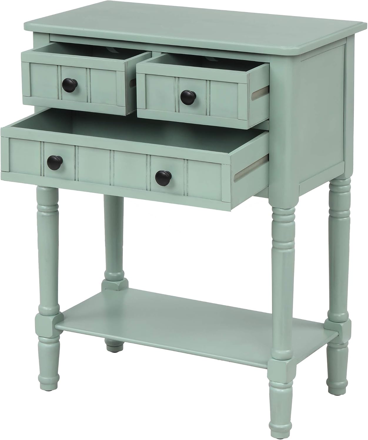 Knocbel Slim Antique Entry Console Table with Drawers & Bottom Open Shelf, Solid Wood Sofa Couch Table for Entryway Hallway Living Room (Mint Green)